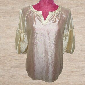 Talbots Silk Cream Blouse Women's Size Small Petite Quarter Sleeve VTG 90s